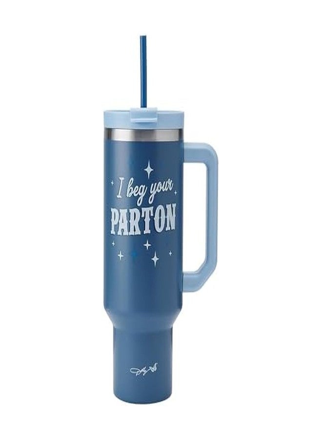 Dolly Parton Tumbler With Handle, Double Wall Vacuum Insulated Stainless Steel With Straw Lid, Cold For Up To 24 Hours Or Hot For Up To 8 Hours, 40 Ounce, Blue - Image 1